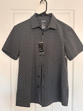 FLX Men's Short-Sleeve Geometric Button Up Shirt - Black/White